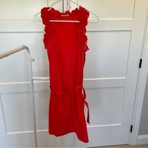 LAmade Bright Orange Cotton Ruffle Sleeveless Tie Waist Dress Size Medium